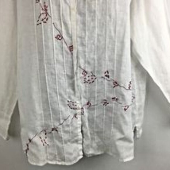 DANA BUCHMAN White Long Sleeve Button Blouse Red Embroidery XL NWOT Shel-fpull - Picture 3 of 9